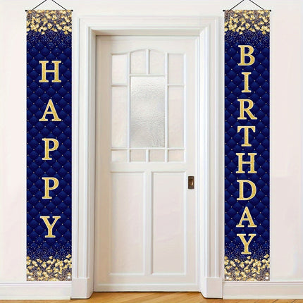 1pair Happy Birthday Black Golden Checkered Door Curtain