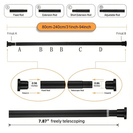 Adjustable No-Drill Telescopic Rod