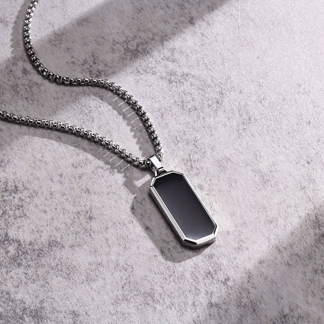 Men's Black Enamel Pendant Necklace