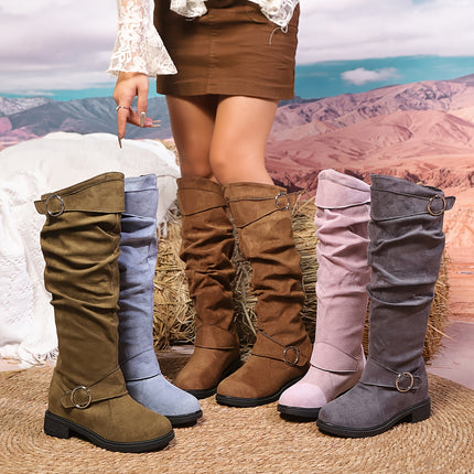 Elegant Slouchy Mid-Calf Chunky Heel Boots