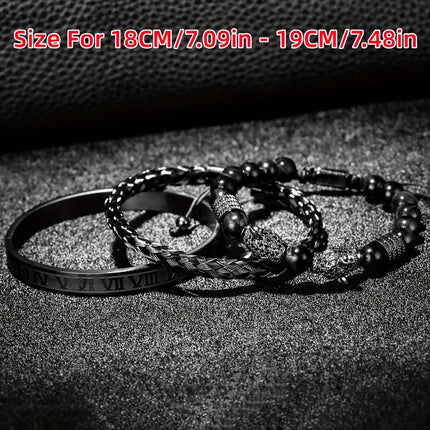 Men's Black Agate Leopard Head Bracelet Set