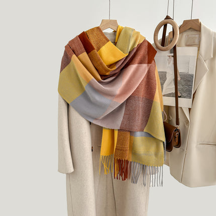 Cozy Plaid Tassel Cashmere Scarf
