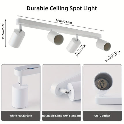 LED Ceiling Spotlight 4 Bulbs – White Swiveling GU10 Ceiling Lamp