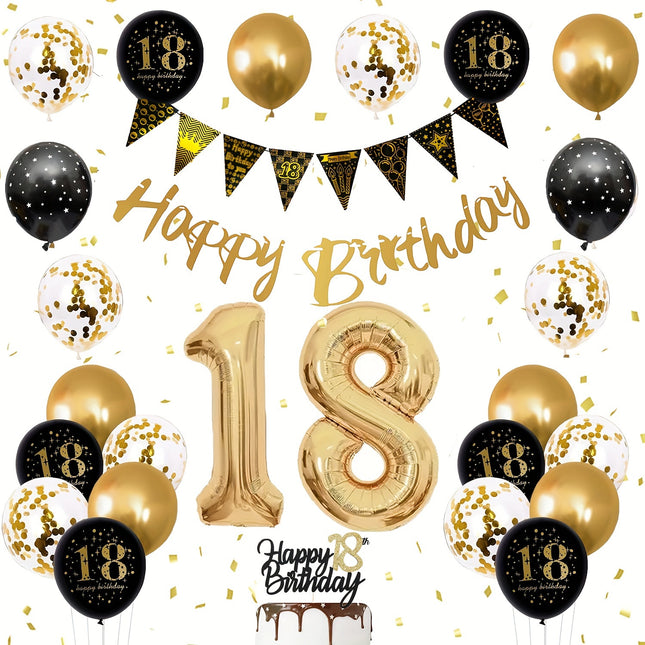 18th Birthday Celebration Kit – Black & Gold Elegance