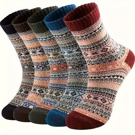 5 Pairs Women's Cozy Knit Socks – Warm & Elegant Houndstooth