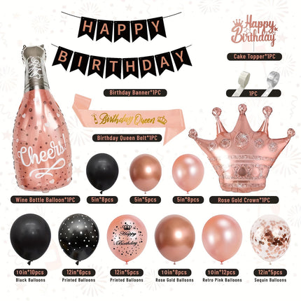 Rose Gold & Black Birthday Kit – Glamorous Party Essentials