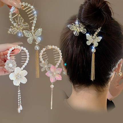 Elegant Tassel Rhinestone Claw Clips Set
