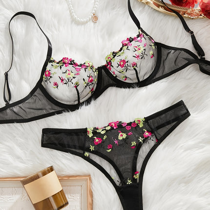 Floral Embroidered Lingerie Set