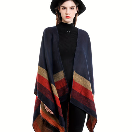 Plus Size Striped Plaid Shawl
