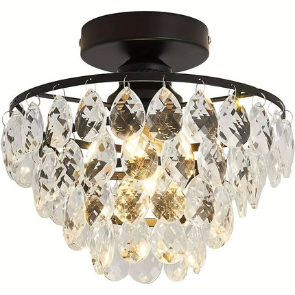 Elegant Golden Crystal Ceiling Light - E26 Flush Mount