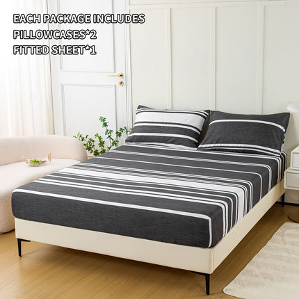 Striped Print Bedding Set - Soft, Comfortable All-Season Set