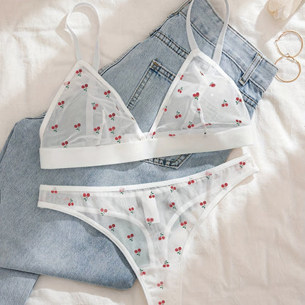 Triangle Cup Mesh Thong Set