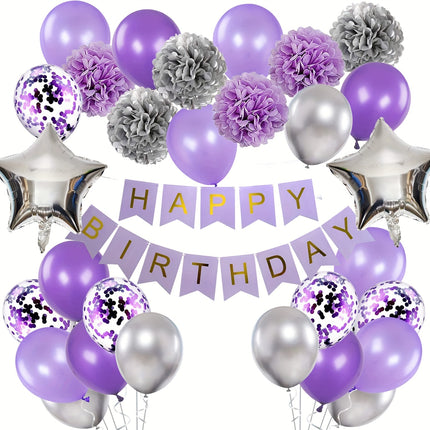 31pcs Purple and Silvery Lavender Party Decoration Set for Girls