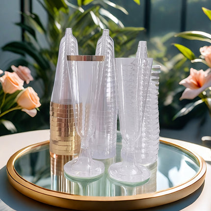 25pcs Set of 150ml Crystal Clear Champagne Flutes with Golden Rim