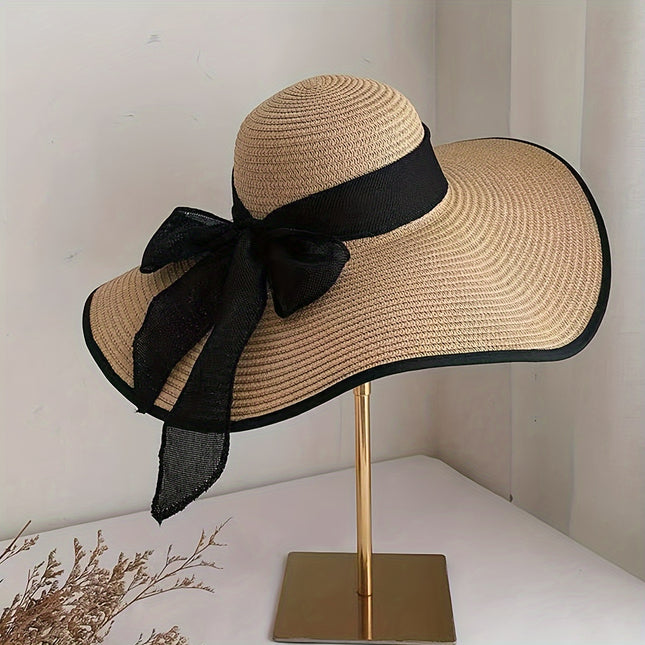 Bowknot Wide Brim Straw Hat