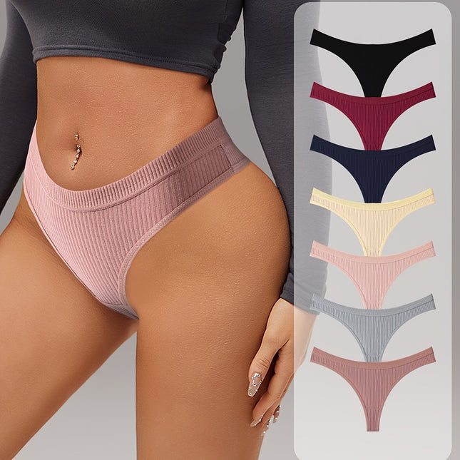 7-Pack Seamless Ribbed Thongs for Women