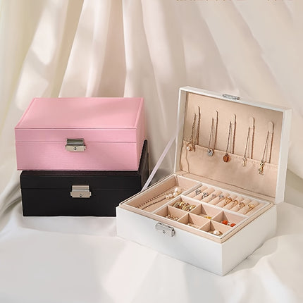 Double-Layer Faux Leather Jewelry Organizer
