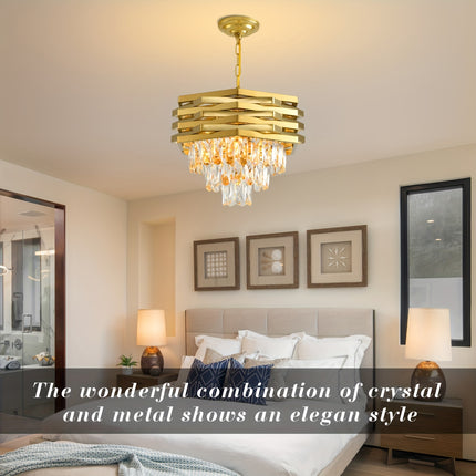 Golden 5-Light Crystal Chandelier – Modern Farmhouse Elegance