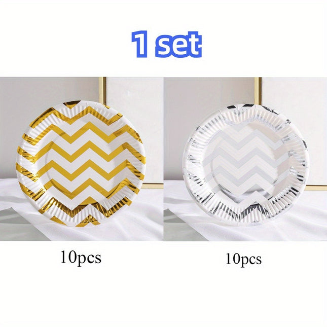 Elegant Golden & Silvery Foil Birthday Cake Plates Set