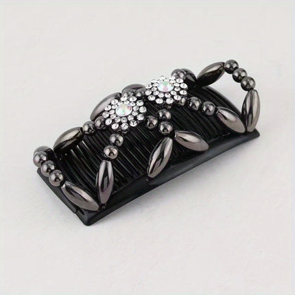 Women's Double-Sided Beaded Hair Comb – Elegant Ponytail Barrette