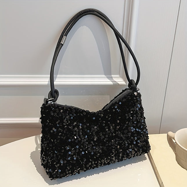 Chic Black Sequin Shoulder Bag