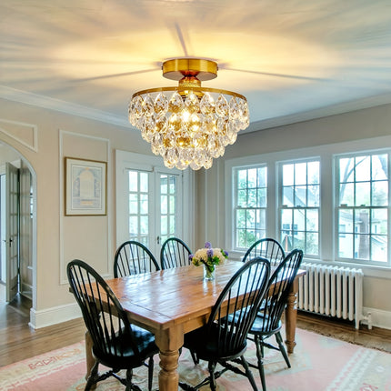 Elegant Golden Crystal Ceiling Light - E26 Flush Mount