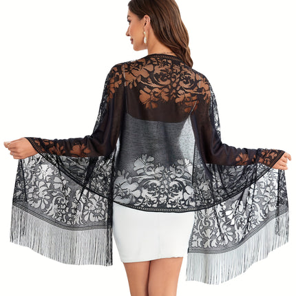 Elegant Black Floral Lace Shawl