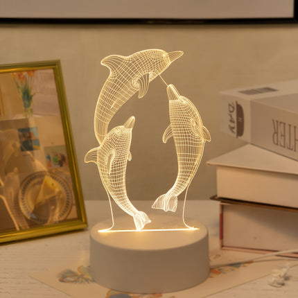 3D Glowing Dolphin Night Light - USB Table Lamp