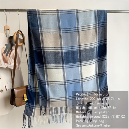 Stylish Jacquard Plaid Fringe Scarf