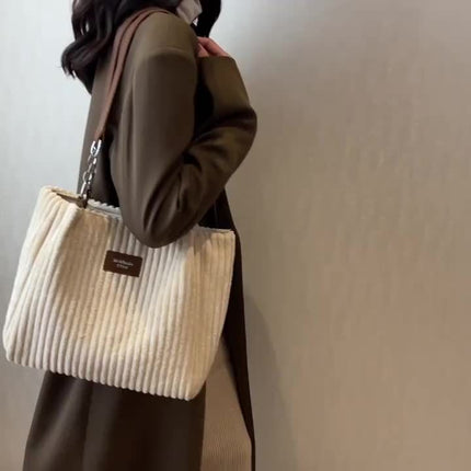 Elegant Corduroy Tote Bag – Stylish, Spacious, Everyday Essential - Monti Bargains