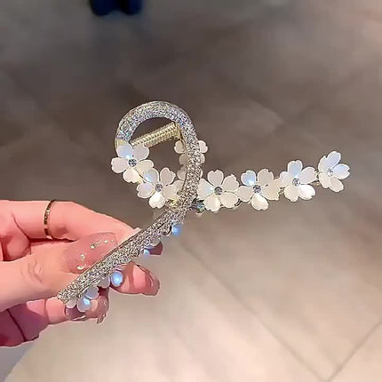 Golden Flower Double Line Rhinestone Hair Clip