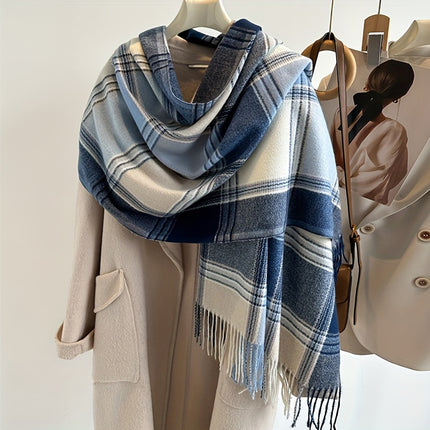 Stylish Jacquard Plaid Fringe Scarf