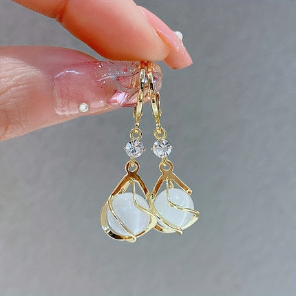 Moonstone & Rhinestone Dangle Earrings