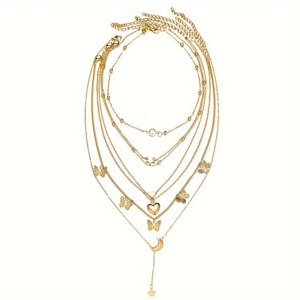 Elegant Butterfly & Heart Necklace Set