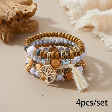 4pcs Tree of Life Beaded Bracelet Set