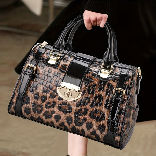 Leopard Crocodile Leather Satchel