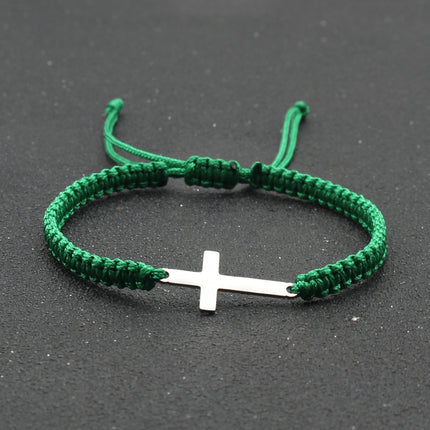 Men's Braided Stainless Steel Cross Bracelet