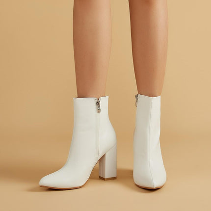 Elegant White Block Heel Boots