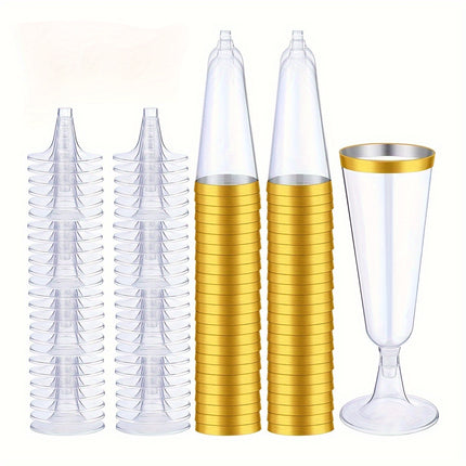 25pcs Set of 150ml Crystal Clear Champagne Flutes with Golden Rim