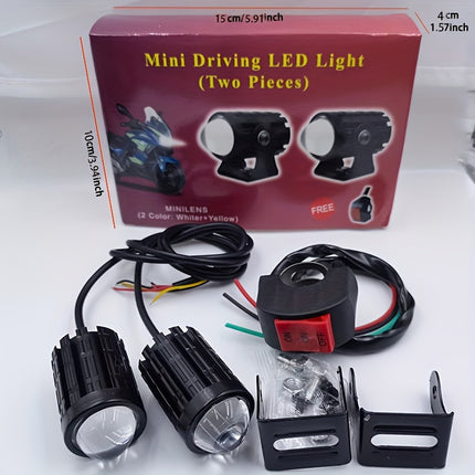 Dual-Color LED Motorcycle Spotlights – White & Yellow