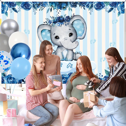 92pcs Blue Elephant Baby Shower & Birthday Party Decor Kit