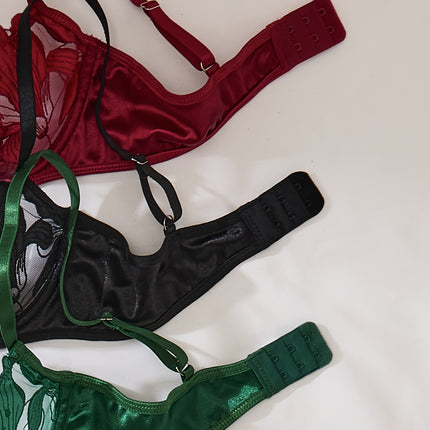 3-Piece Floral Embroidery Lingerie Set