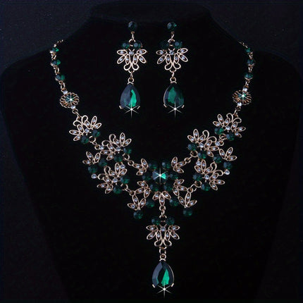 Royal Blue Leaf Flower Necklace & Earrings Set