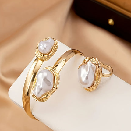 Vintage Faux Pearl Bracelet & Ring Set