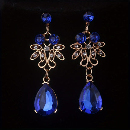 Royal Blue Leaf Flower Necklace & Earrings Set