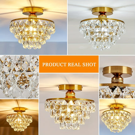 Elegant Golden Crystal Ceiling Light - E26 Flush Mount