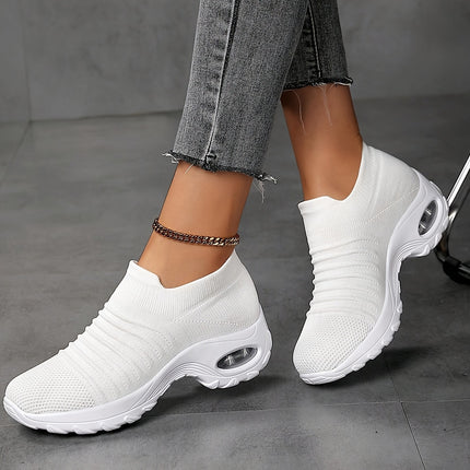 Women's White Breathable Athletic Walking Shoes