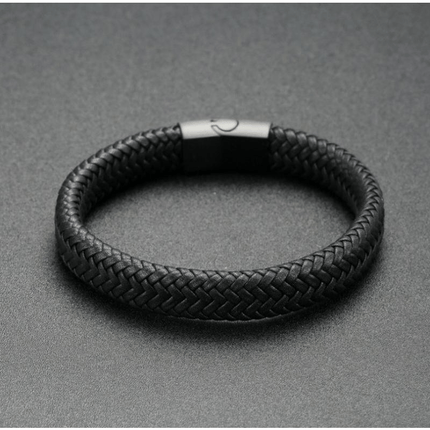 Men's Black Woven Leather Bracelet