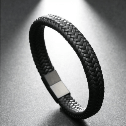 Men's Black Woven Leather Bracelet