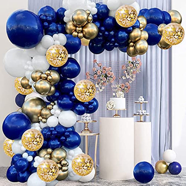 131pcs Navy Blue & Gold Balloon Arch – Elegant Party Decor